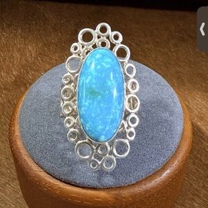 925, Sterling Jay King DTR Statement Turquoise Ring w Circle Setting Sz 10.5
